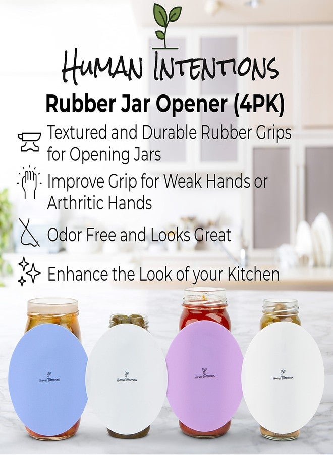Human Intentions فتاحة برطمانات من هيومن إنتنشنز (عبوة من 4 قطع) - ماسك برطمانات مطاطي للأيدي الضعيفة - فتاحة زجاجات للأيدي المصابة بالتهاب المفاصل - وسادة ماسكة لفتح البرطمانات/الأغطية - غير قابلة للتمزق - قاعدة أكواب - حامل أواني ساخنة - Image 2